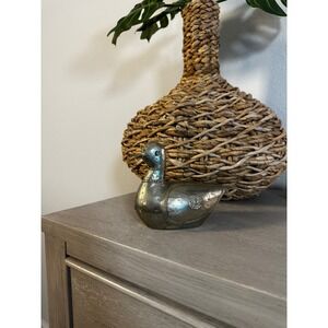 Vintage Metal Duck Figurine Ornate Embossed Detailing Unique Tabletop Decor